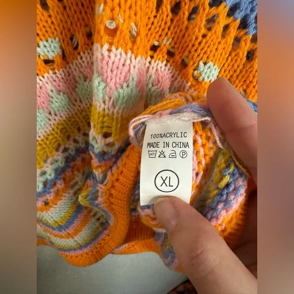 Melody Rainbow Striped Multi Color Women Sweater XL Loose Knit Colorful - Picture 5 of 9